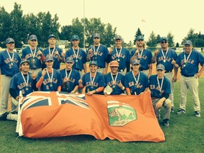 Oakville's Brady Moxham (top row, middle) won gold at the AA Midget Western Baseball Championships with the Rock Lake Regals Aug. 17. (Submitted photo)