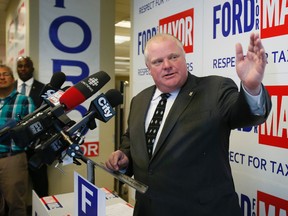 Mayor Rob Ford holds a press conference at his campaign headquarters in Etobicoke on Tuesday, August 19, 2014. (Stan Behal/Toronto Sun)
