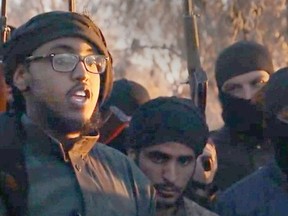 Farah Mohamed Shirdon of Calgary is pictured in this screengrab from an ISIS propaganda video. It has been reported he has died fighting in Iraq. SUPPLIED PHOTO