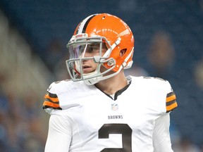 Cleveland Browns quarterback Johnny Manziel (2) before a preseason game against the Detroit Lions at Ford Field. (Tim Fuller-USA TODAY Sports)