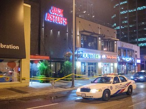 A man was rushed to hospital after being stabbed on Yonge St., just north of Sheppard Ave. on April 20, 2014. (Victor Biro/Special to the Toronto Sun)