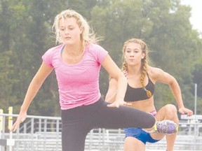 Lexi Aitken of Clinton, ON leads in hurdles during her final practice at the TD Stadium in London before heading to the 2014 Summer Youth Olympics in China.