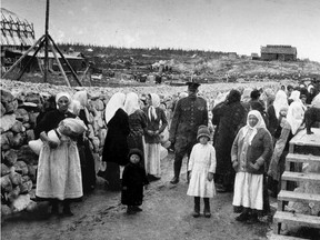 A black and white photo of prisoners at the Spirit Lake internment camp in Northern Quebec. On Friday, Edmonton's Ukrainian community will gather at 11 a.m. at the Ukrainian Youth Unity Complex, 9615-153 Ave., to mark the 100th anniversary of the implementation of the War Measures Act, which paved the way for Canada's first internment operations from 1914-1920. PHOTO SUPPLIED