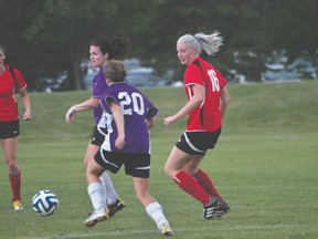 Jessica Dyck of the Portage Blaze tries to track down the ball during Portage's loss to the SE Shooters Aug. 20. (Kevin Hirschfield/The Graphic)