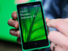 The Nokia X is seen at its unveiling at the Mobile World Congress in Barcelona, Feb. 24, 2014. REUTERS/Gustau Nacarino