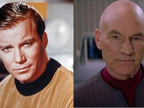 William Shatner as Captain James T. Kirk and Sir Patrick Stewart as Captain Jean-Luc Picard.

(Courtesy)
