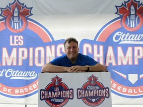 Ottawa Champions president and minority owner David Gourlay unveiled the team's logo Thursday at the Ottawa Stadium. The Champions will begin play in the Can-Am Baseball League in 2015. (Chris Hofley/Ottawa Sun)