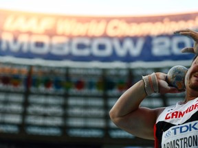 Dylan Armstrong of Canada competes during the men's shot put final at the IAAF World Athletics Championships at the Luzhniki stadium in Moscow on August 16, 2013. (REUTERS/Kai Pfaffenbach)
