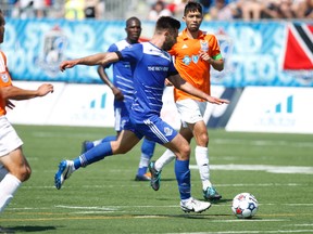 FC Edmonton, shown here in a home game against the Carolina Railhawks in June, were able to convert on a late penalty kick for the winn last weekend in Raleigh, Ca. (Ian Kucerak, Edmonton Sun)