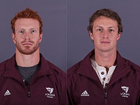 Ottawa U Gee-Gees hockey players David Foucher, 25, left, and Guillaume Donovan, 24, of Gatineau each face one charge of sexual assault.