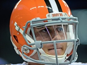 Cleveland Browns quarterback Johnny Manziel prior to the game against the Detroit Lions at Ford Field on August 9, 2014. (Andrew Weber/USA TODAY Sports)