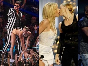 From Miley's twerk in 2013, to Madonna locking lips with Britney and Christina we look at 10 of the craziest moments at the MTV MVA's. (QMI Agency Files)