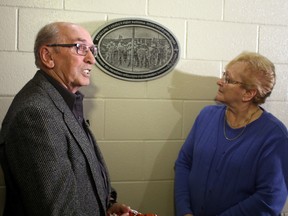 Jerry Bayrak, left, whose mother, Mary, was born in the Spirit Lake Internment Camp in Quebec in 1915, joined  Edmonton's Ukrainian community at the Ukrainian Youth Unity Complex, 9615-153 Ave., in Edmonton, AB on August 22, 2014 to mark the 100th anniversary of the implementation of the War Measures Act, which paved the way for Canada's first internment operations from 1914-1920. TREVOR ROBB/Edmonton Sun