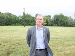 Gord Steeves announced he would shelve Phase 2 of the city's bus rapid transit project if elected mayor on Aug. 22, 2014 at Hurst Way and Parker Avenue, beside where the proposed bus line would run.