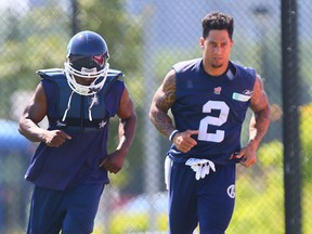 Argonauts' Chad Owens leads players during a recent team practice. Owens is expected to return to the lineup when Toronto takes on Edmonton on Saturday. (DAVE ABEL/TORONTO SUN)