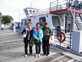 Supplied photo
Vacation Day around Manitoulin Waters: Shelley Pearen, author of Four Voices, The Great Manitoulin Island Treaty of 1862 and Exploring Manitoulin; with her parents Jeanne and Bayne Pearen; about to board Le Grand Heron.