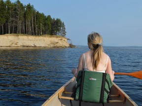 Jim Moodie/The Sudbury Star
Camilla Greenlaw of Vancouver takes in the view as we approach the sandbanks on Lake Wanapitei.