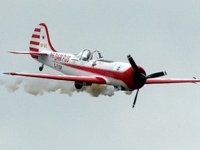 Gord Price, a former CF-104 RCAF pilot, performs Saturday afternoon at the Ontario South Coast Airshow at the Tillsonburg Regional Airport. CHRIS ABBOTT/TILLSONBURG NEWS