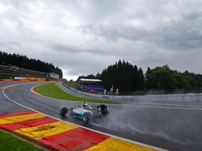 Mercedes Formula 1 driver Nico Rosberg of Germany drives during the qualifying session at the Belgian F-1 Grand Prix in Spa-Francorchamps yesterday.  (Reuters)