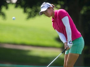 Azahara Munoz of Spain chips her ball onto the sixteenth green during Round 3 of the 2014 Canadian Pacific Canadian Women's Open at the London Hunt and Country Club in London, Ontario on Saturday August 23, 2014.
CRAIG GLOVER/The London Free Press/QMI Agency