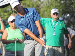 Michael Gligic chips the ball onto the green at the 18th hole during the final round at the PGA Tour Canada's Great Waterway Classic on Sunday at Loyalist Golf Club. Gligic was the top Canadian finishing in fourth place. (Julia McKay/The Whig-Standard)