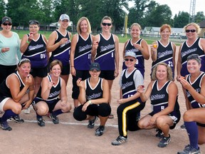 Team members for the Shooters include (back row, left to right): Vicki Smith, Jen Kipfer (manager), Edna Hotson (coach), Lindsey Vivian, Melissa MacArthur, Tara Smith, Cara Wicke, Teresa Cronin, Lana Siemon. Front row (left): Heather Brown, Amanda Wicke, Kerri Hannon, Kerri Havens, Jody Skinner, Angela Badley and Pam Schoonderwoerd-Smith. ANDY BADER/MITCHELL ADVOCATE