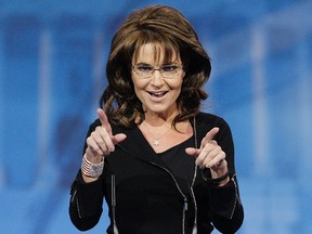Former Alaska Governor Sarah Palin (R-AK) points as she addresses the Conservative Political Action Conference (CPAC) in National Harbor, Maryland. (REUTERS/Jonathan Ernst)