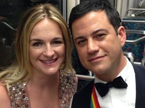 Jimmy Kimmel posted this picture of himself and wife Molly McNearney taking the subway to the Emmys on his Twitter and Instagram account on Monday. (@jimmykimmel/Twitter)