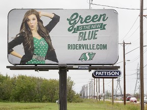 A Saskatchewan Roughriders billboard is seen on Plessis Road in Winnipeg, Man. Monday August 25, 2014. 
Brian Donogh/Winnipeg Sun/QMI Agency