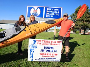 With this year's Trenton Terry Fox Run approaching, Tanya deWitt, centre, Amie Keech and Darren Cole invite you to participate in the fundraising event on Sunday, Sept. 14 at Trenton Rowing and Paddling Club on Ontario Street in Trenton, Ont., either by walking, running, cycling, paddling or standup paddling.  - Jerome Lessard/The Intelligencer/QMI Agency