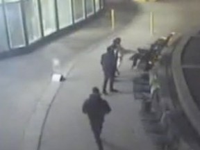A surveillance video still of a vicious attack in the city's Entertainment District on March 30. (Toronto Police/YouTube)