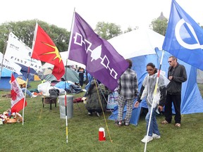 A tent camp set up by native protesters is seen in Memorial Park in Winnipeg, Man. Monday August 25, 2014.
