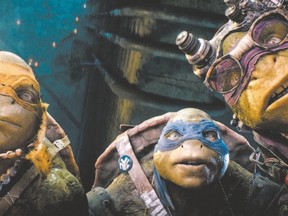 From left are Raphael, Michelangelo, Leonardo, and Donatello ? Teenage Mutant Ninja Turtles.