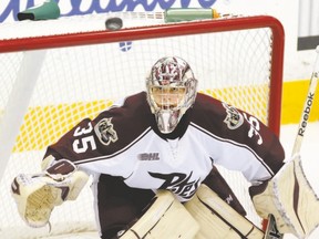 Michael Giugovaz was back-up goalie to Andrew D?Agostini when he played for the Peterborough Petes. Giugovaz will battle for the No. 1 goalie spot on the London Knights this season. (QMI Agency)