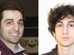 Tamerlan Tsarnaev, left, is pictured in 2010 in Lowell, Massachusetts, and his brother Dzhokhar Tsarnaev, is pictured in an undated FBI handout photo in this combination photo. The two are suspects in the April 15, 2013 bombing at the Boston Marathon. Tamerlan was shot and killed by police on April 19, 2013. (REUTERS/The Sun of Lowell, MA/FBI/Handout)