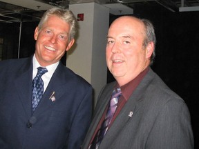 Edmonton Glenora MLA Drew Hutton (left) with NorQuest College President Wayne Shillington.
