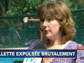 Veronica Shapiro says lifeguards violently threw her and her three-year-old girl out of a Montreal pool because the child wasn't wearing her bikini top.
(Screenshot from TVA)