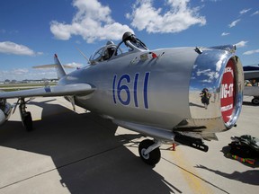 MiG 17F sits on the tarmac during media day for the Canadian International Air Show at SkyServices in Toronto on Thursday, August 28, 2014. (Craig Robertson/Toronto Sun)