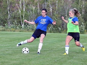 Gino Donato/The Sudbury Star   
Laurentian Lady Vees soccer players run through some drills during team practice earlier this week.