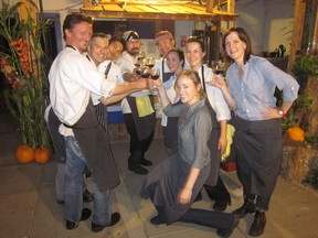 Chef Blair Lebsack (second from left) and his team celebrate with a glass of wine after last year’s successful Nature’s Nourishment dinner. - Photo Supplied