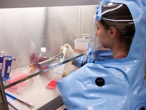 A Winnipeg-based lab researcher has been cleared after potentially being exposed to Ebola. (FILE PHOTO)