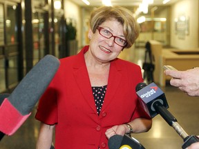 Mayoral candidate Judy Wasylycia-Leis speaks to reporters at City Hall June 2, 2014, prior to filing her nomination papers.