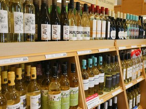 Wine bottles on display at an LCBO in Toronto. (Veronica Henri/Toronto Sun)