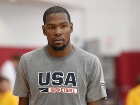 Kevin Durant #52 of the 2014 USA Basketball Men's National Team stands on the court during a practice session at the Mendenhall Center on July 30, 2014 in Las Vegas, Nevada.  (Ethan Miller/Getty Images/AFP)