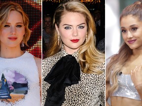 Jennifer Lawrence, left, Kate Upton, middle, and Ariana Grande are among a few of the famous faces whose naked pictures were allegedly shared online. (WENN.COM, Reuters photos)