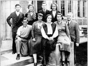 London Central Collegiate Institute?s dramatic society executive strike their poses at the historic school. In the back row, it?s Perry Wong, left, Jean Brown, Grant Messer and Nora Waide. In the front row, Norman McNally, Miss (Mary) McPherson, Norienne Ranahan, Frances Jacobs and, standing at right, Mr. (N.R.) Gray complete the executive?s lineup.