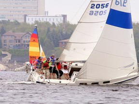 Gino Donato/The Sudbury Star
Sudbury Yacht Club member Pierre Dignard controls his craft across the finish line during the Turner Challenge Cup on Monday afternoon. The weather for the rest of the week calls for sunny skies and temperatures in the low 20s.