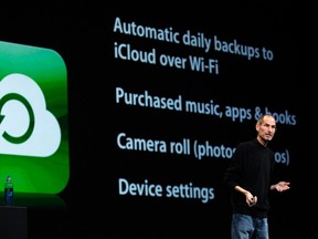 Steve Jobs talks about the iCloud service at the Apple Worldwide Developers Conference in San Francisco, June 6, 2011. REUTERS/Beck Diefenbach