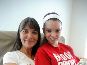 Renee and Stephanie Simmons were promoting their Gold Ribbon Campaign at London Blood Services on Wharncliffe Road Wednesday, August 27. Stephanie is a three-time cancer survivor and an advocate for blood donations for young cancer patients. GERARD CRECES\ SPECIAL TO LONDONER