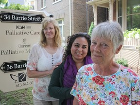 Sandy Whaley, left, volunteer co-ordinator with Hospice Kingston, stands with volunteers Yessica Belsham and Elizabeth Cowie. Hospice is currently looking for more volunteers. (Michael Lea/The Whig-Standard)